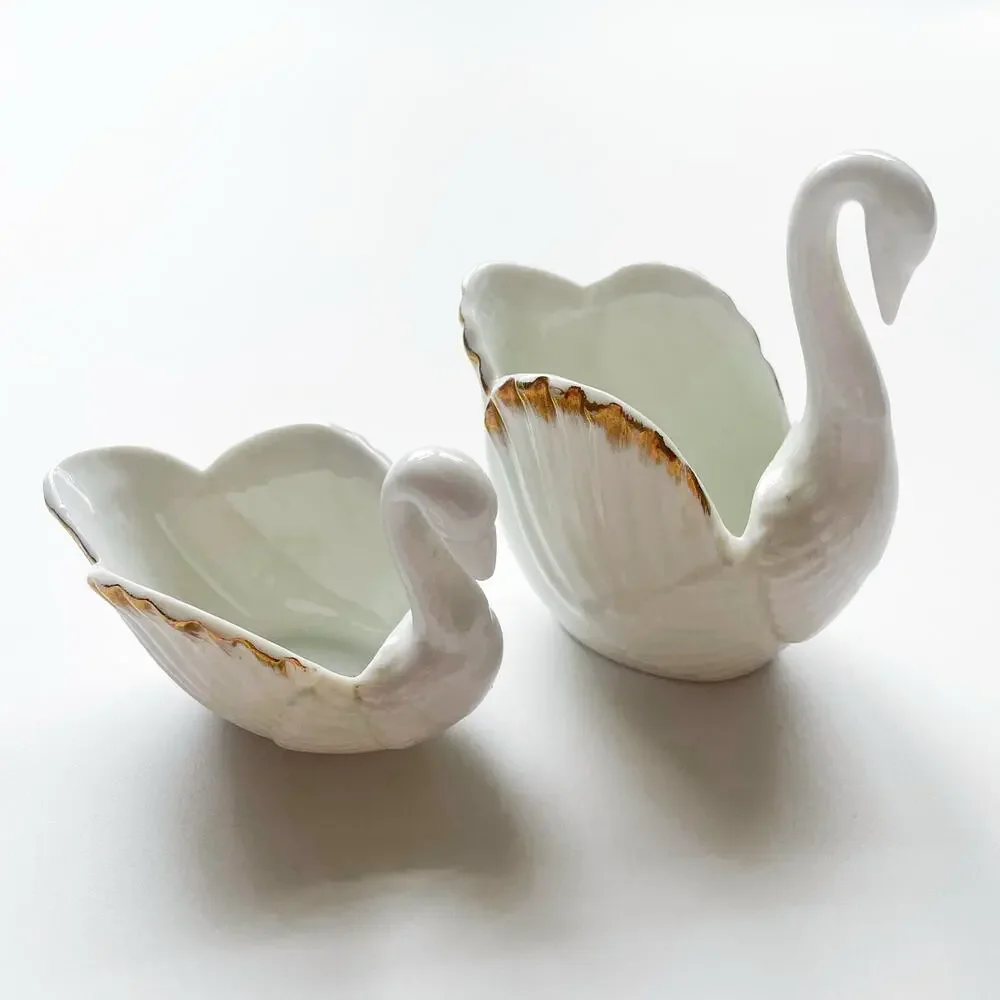 Vintage Set of Two Royal Kendall Small China Swan Dishes